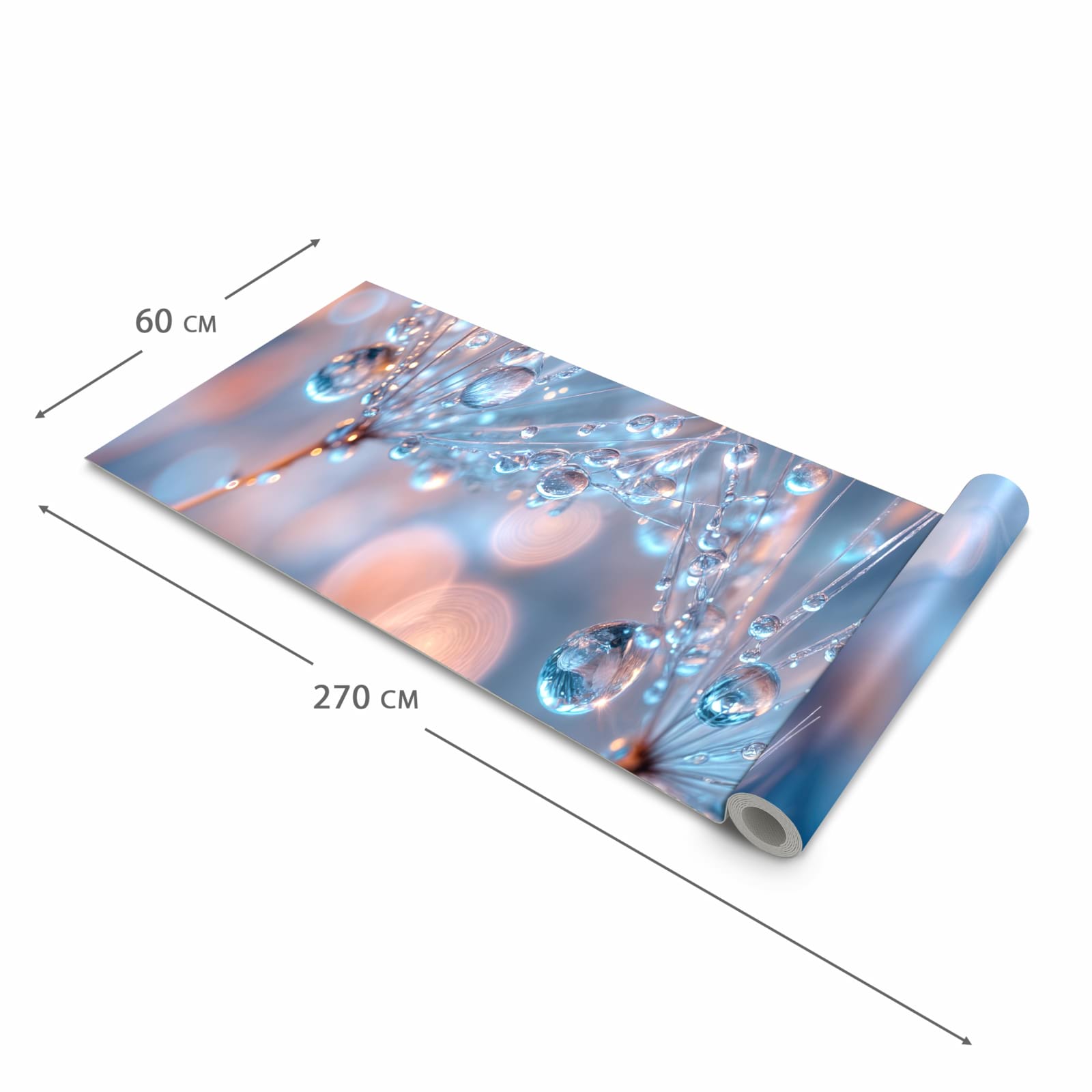 Geräuschdämpfender Küchenteppich mit Motiv Wassertropfen Kunst in der Größe 60x270 cm