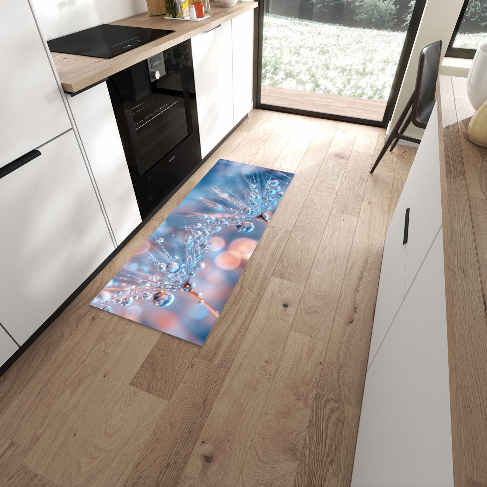 Strapazierfähiger Küchenläufer mit Motiv Wassertropfen Kunst in moderner Küche #grösse_60 x 150 cm