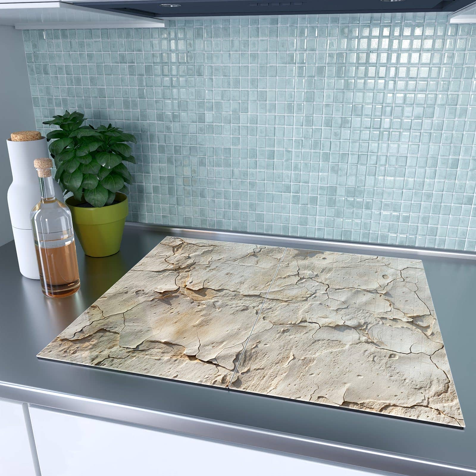 2-teilige Herdabdeckplatte für Ceranfeld mit Abgeplatzte Farbe-Motiv auf dem Ceranfeld