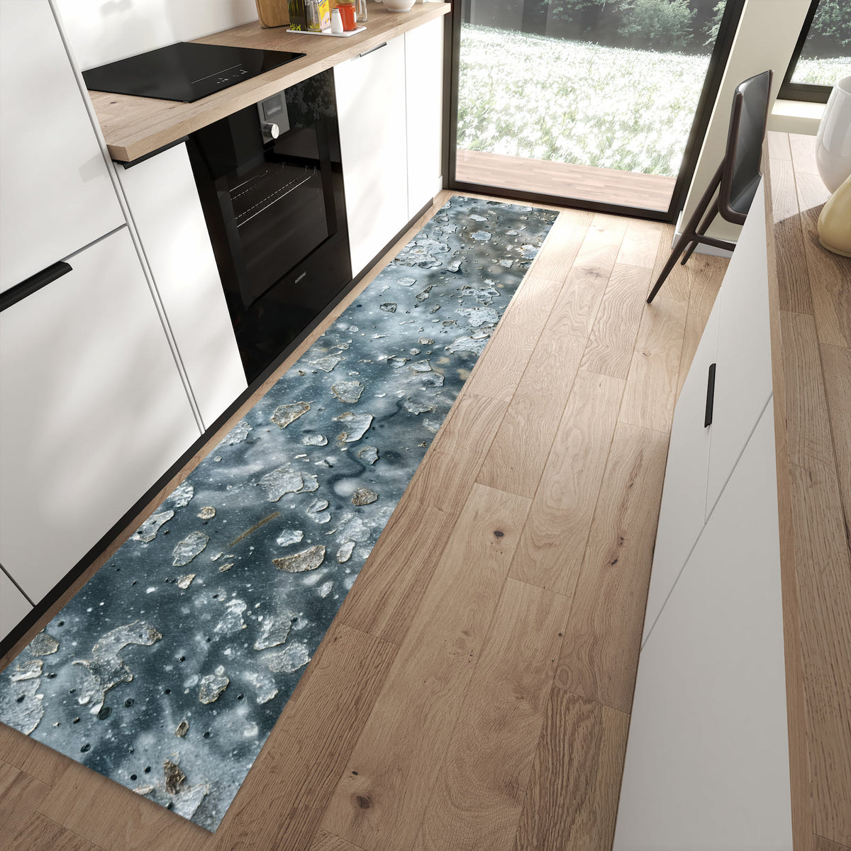Flacher Küchenteppich mit Motiv Farbe des Abblätternde in moderner Küche
