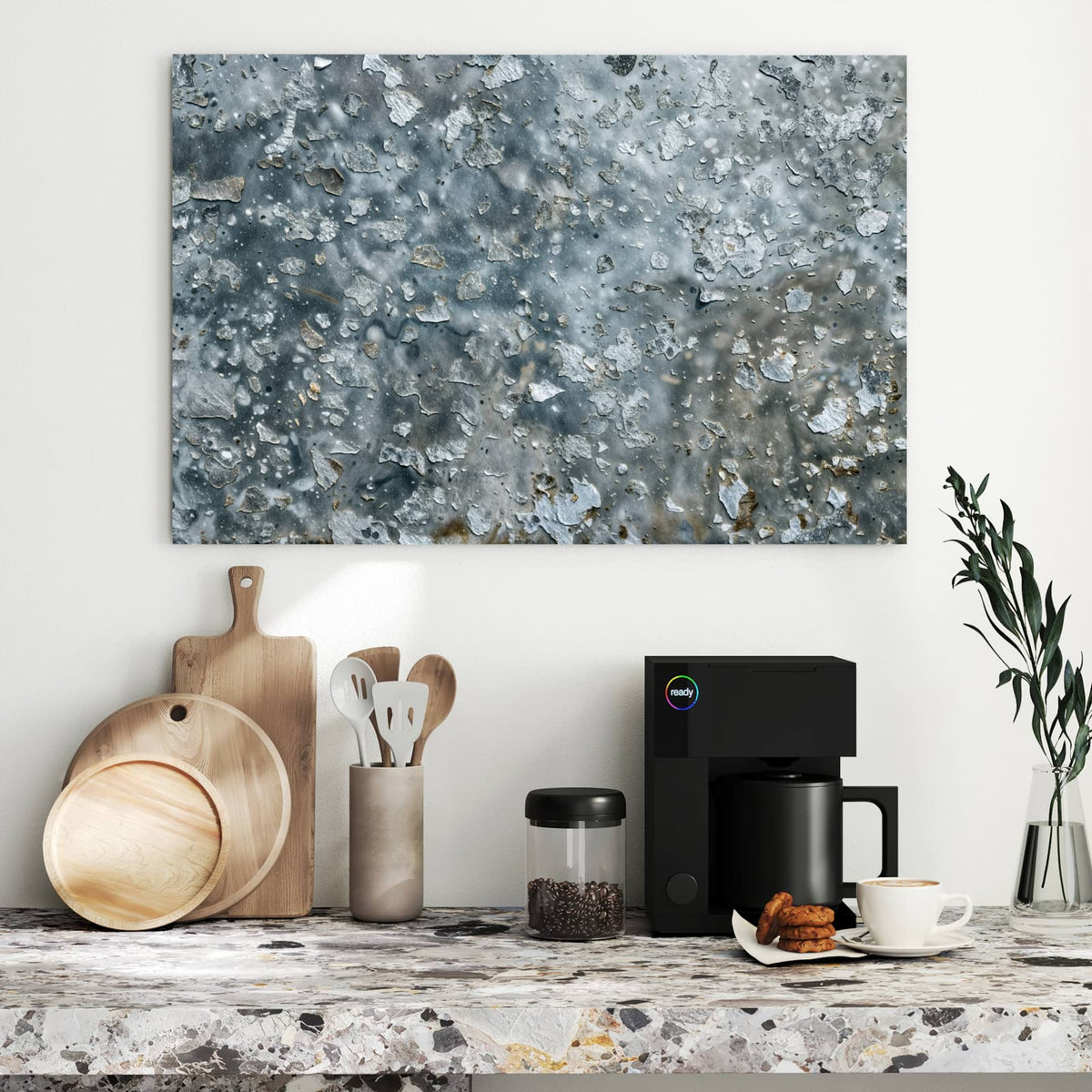 Metall Magnettafel - Abgeplatztes Graublau – Graublaue Wand mit abgeplatzter Farbe
