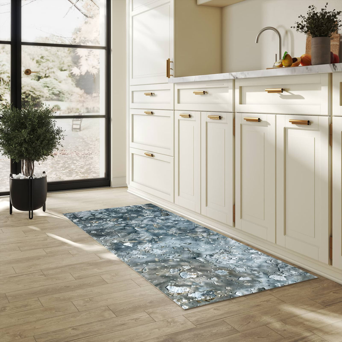 Hygienischer Küchenteppich mit Motiv Farbe des Abblätternde in heller Küche