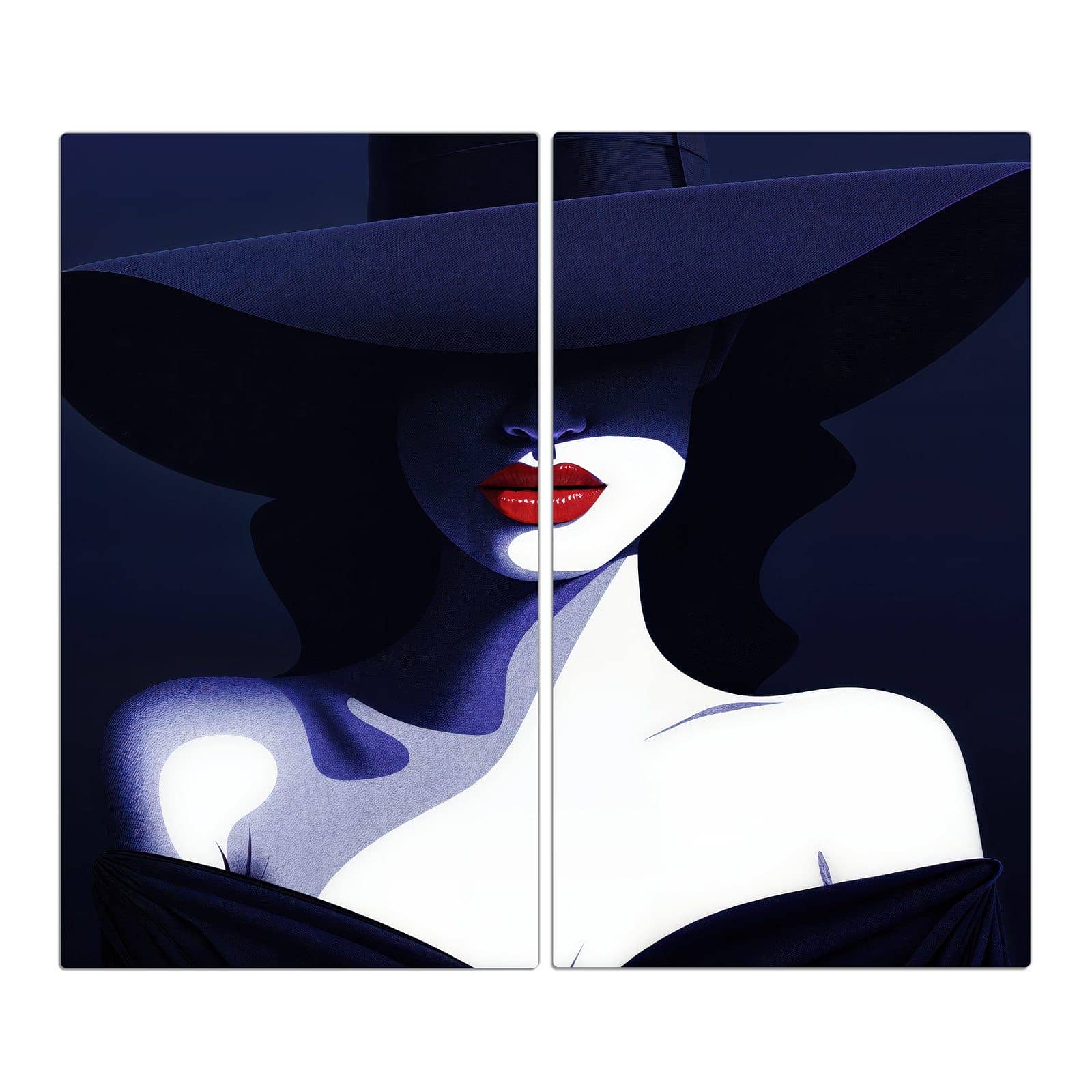 2-teilige Herdabdeckplatte mit Dame Mit Hut Dunkel-Motiv in der Frontansicht #grösse_2-Teilig (60x52cm)