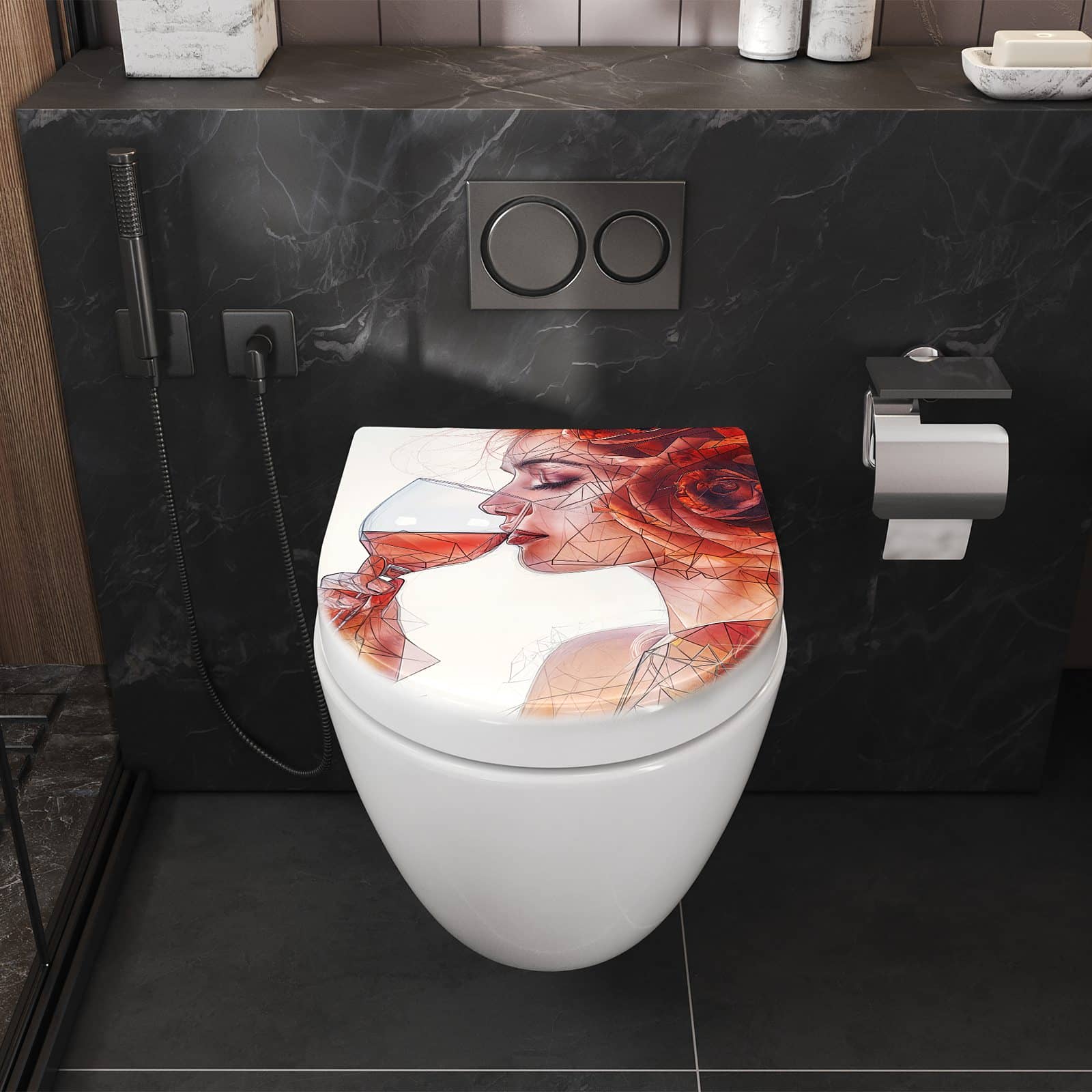 WC-Sitz mit Absenkautomatik Weintrinkende Frau