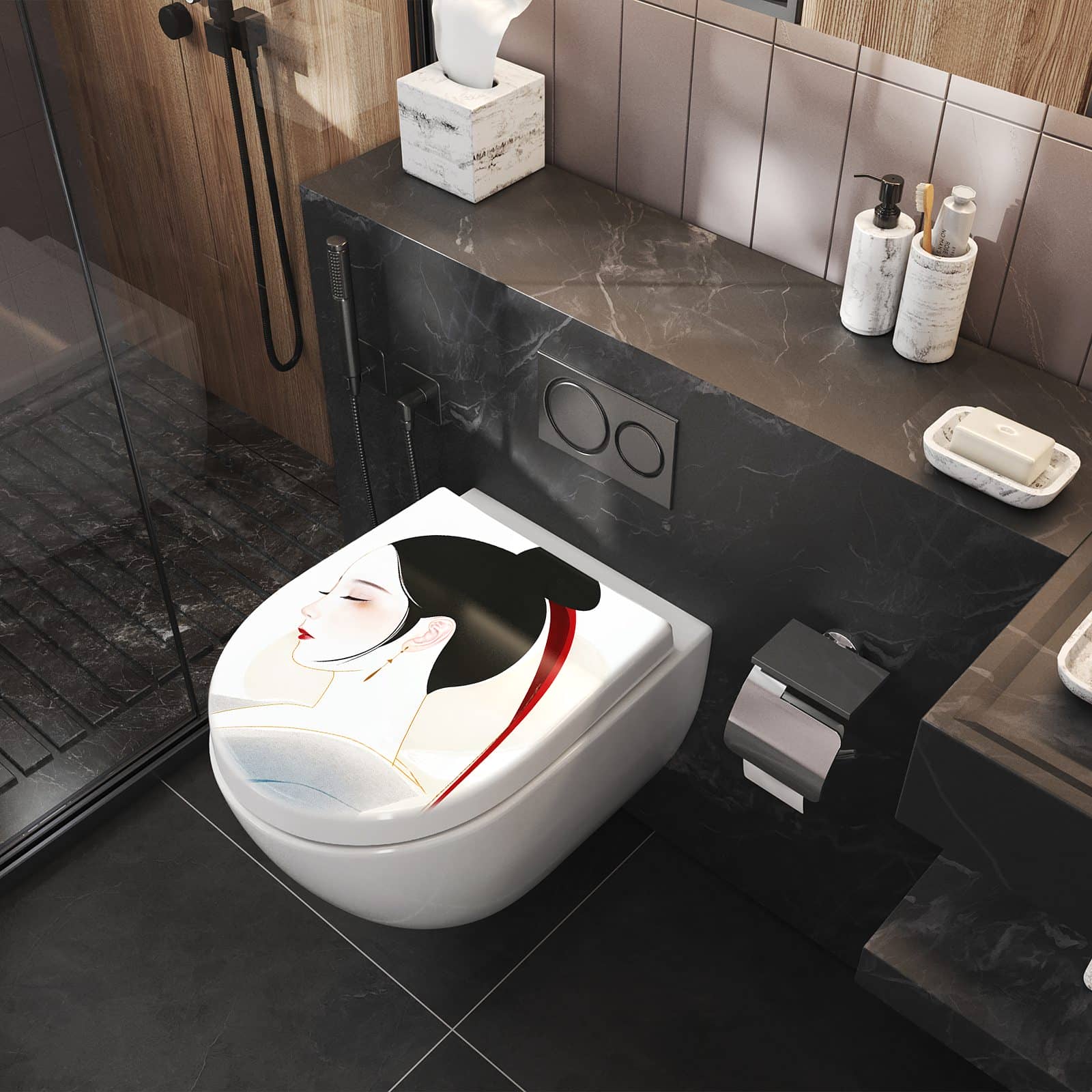 WC-Sitz mit Absenkautomatik Stilvolle Abstraktion