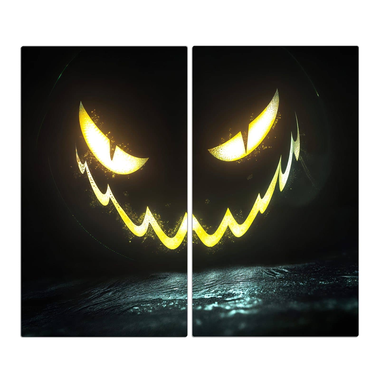 2-teilige Abdeckung für Herdplatten mit Leuchtender Kürbis-Motiv in der Frontansicht #grösse_2-Teilig (60x52cm)