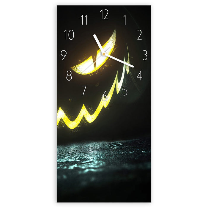 Wanduhr Leuchtender Kürbis aus Glas – Hochformat 30 × 60 cm mit Ziffernblatt Elegant