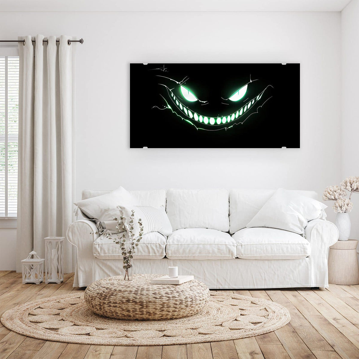 Wandbild - Leuchtendes Grinsen - Querformat – Neongesicht mit breitem Grinsen