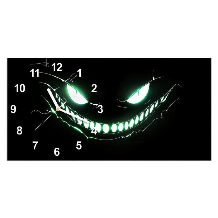 Wanduhr Grinsendes Gesicht aus Glas – Querformat 60 × 30 cm mit Ziffernblatt Modern