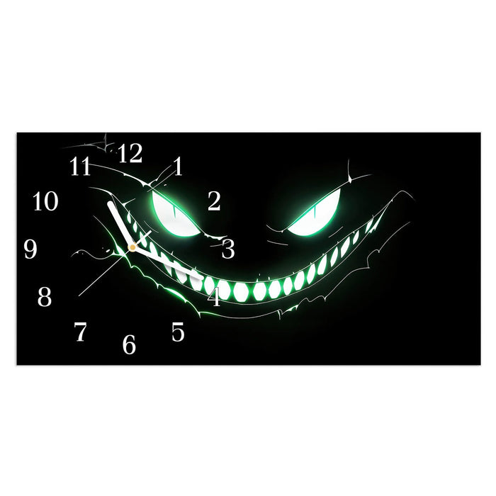Wanduhr Grinsendes Gesicht aus Glas – Querformat 60 × 30 cm mit Ziffernblatt Klassisch