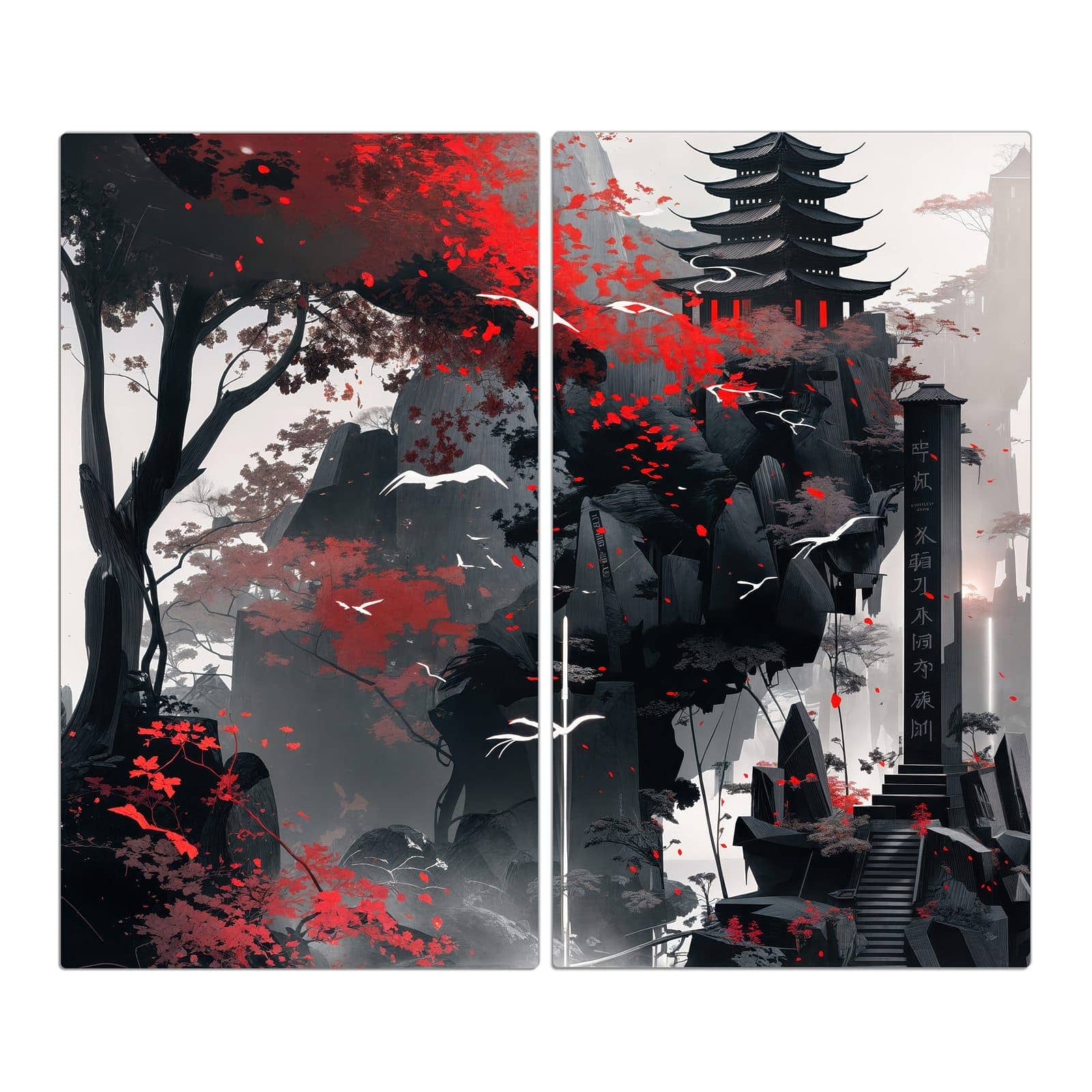 2-teilige Glasplatte für Herd mit Mystischer Tempel-Motiv in der Frontansicht #grösse_2-Teilig (60x52cm)