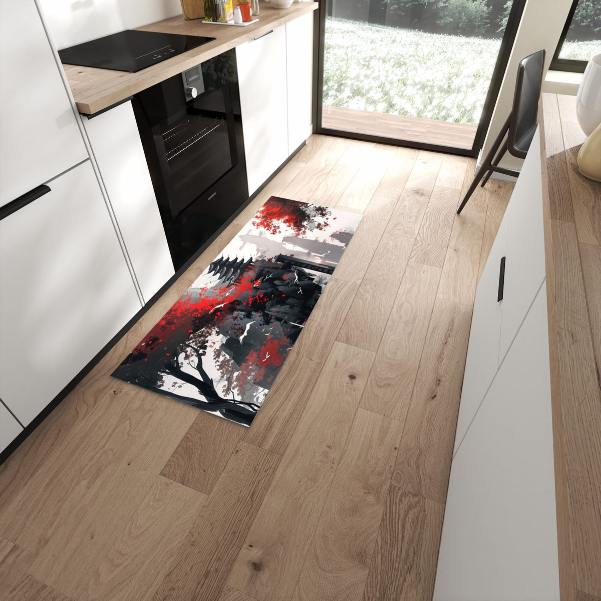 Komfortabler rutschfester Küchenteppich mit Motiv Mystischer Tempel in moderner Küche #grösse_60 x 150 cm