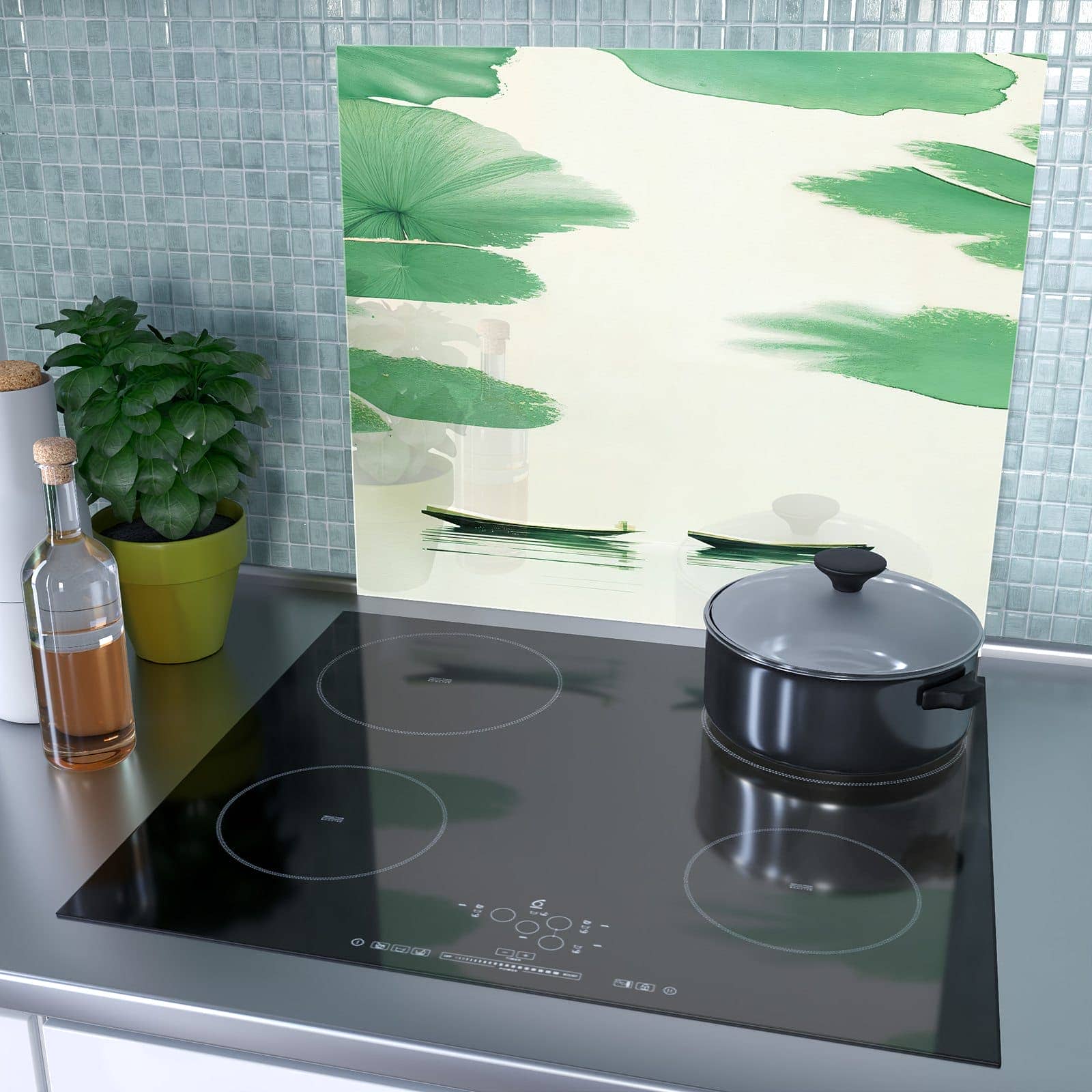1-teilige Herdabdeckplatte aus Glas mit Boote auf dem See-Motiv als Spritzschutz hinter dem Kochfeld
