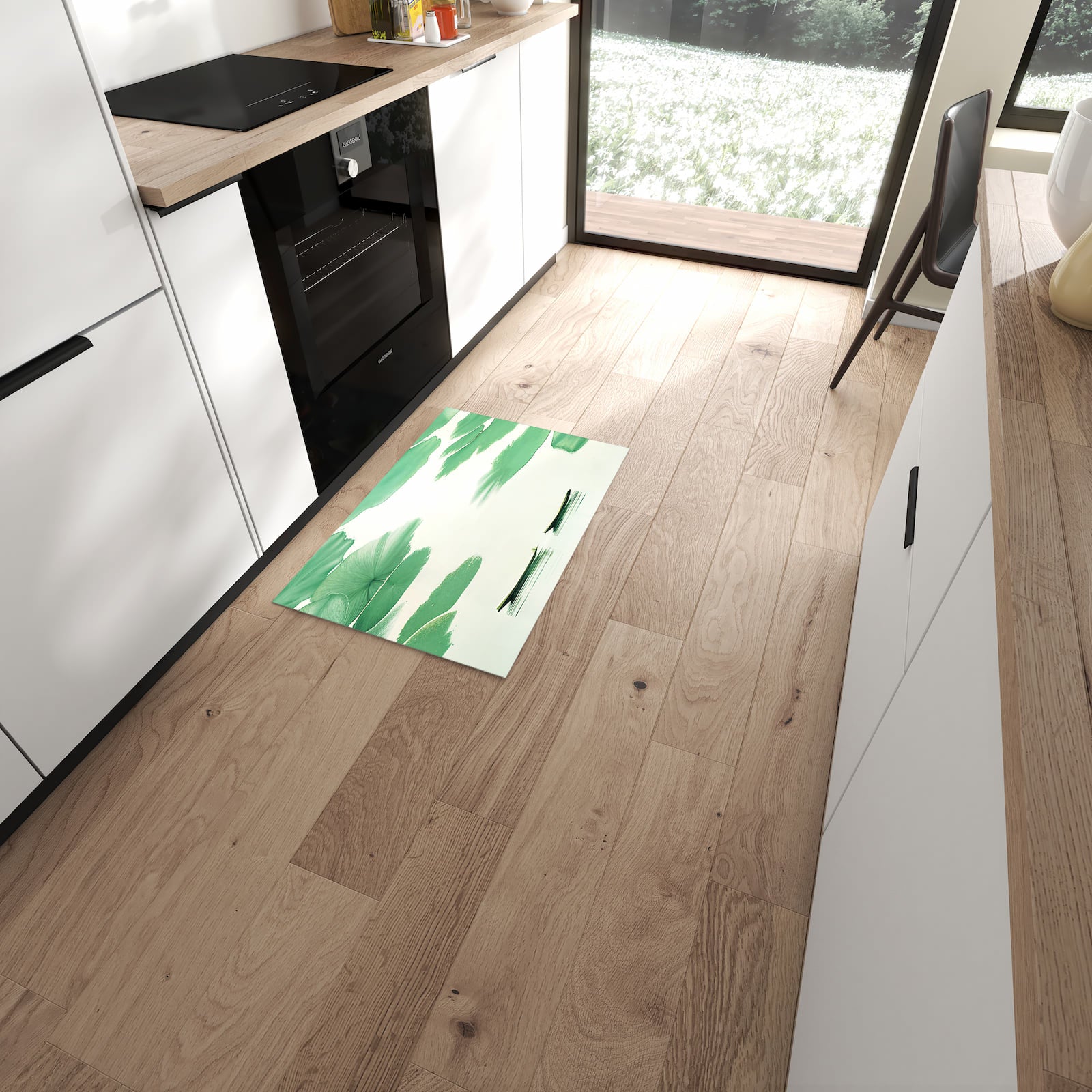 Küchenteppich mit Motiv Boote auf dem See für Trittkomfort in moderner Küche, waschbar