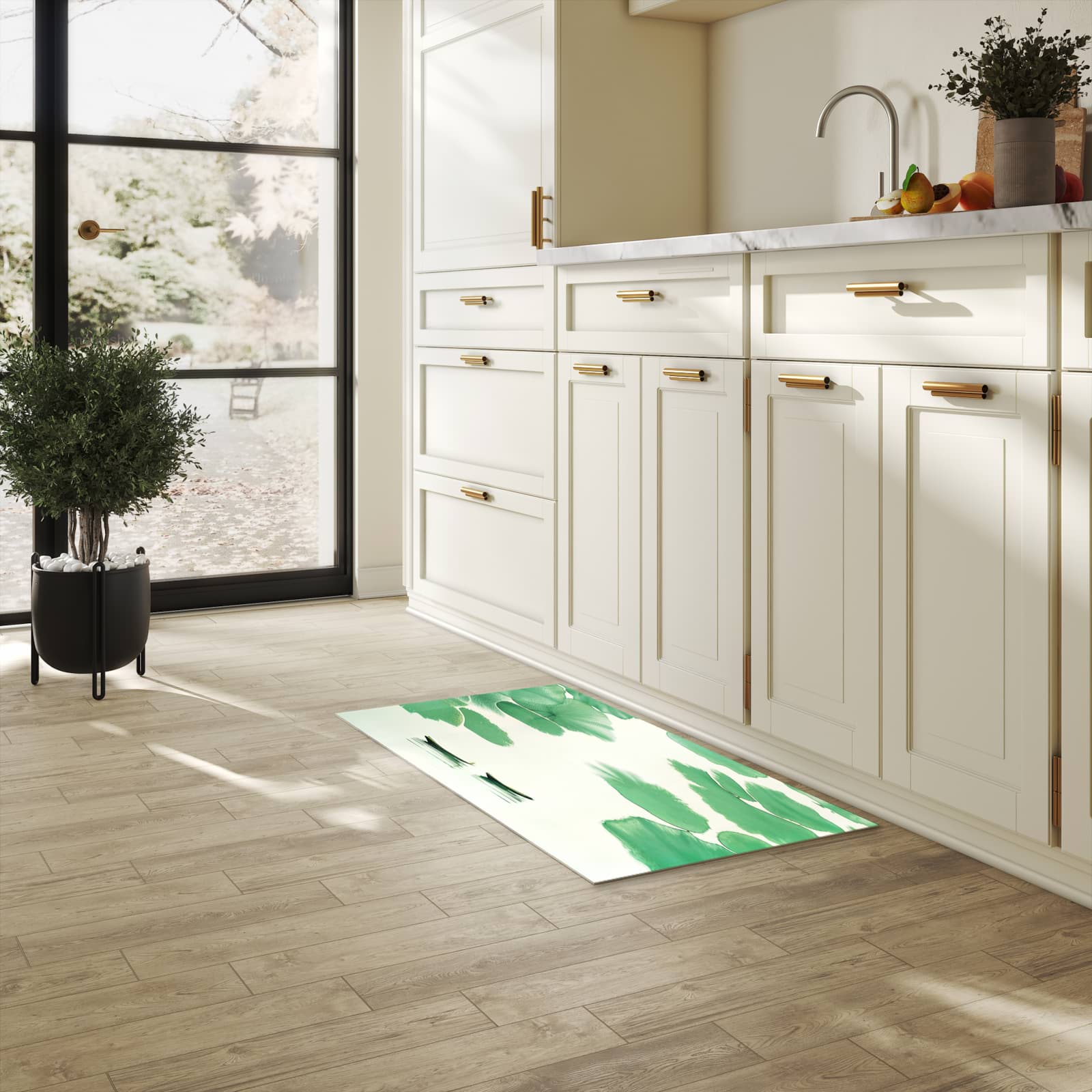 Abriebfester waschbarer Teppich Küche mit Motiv Boote auf dem See in heller Küche