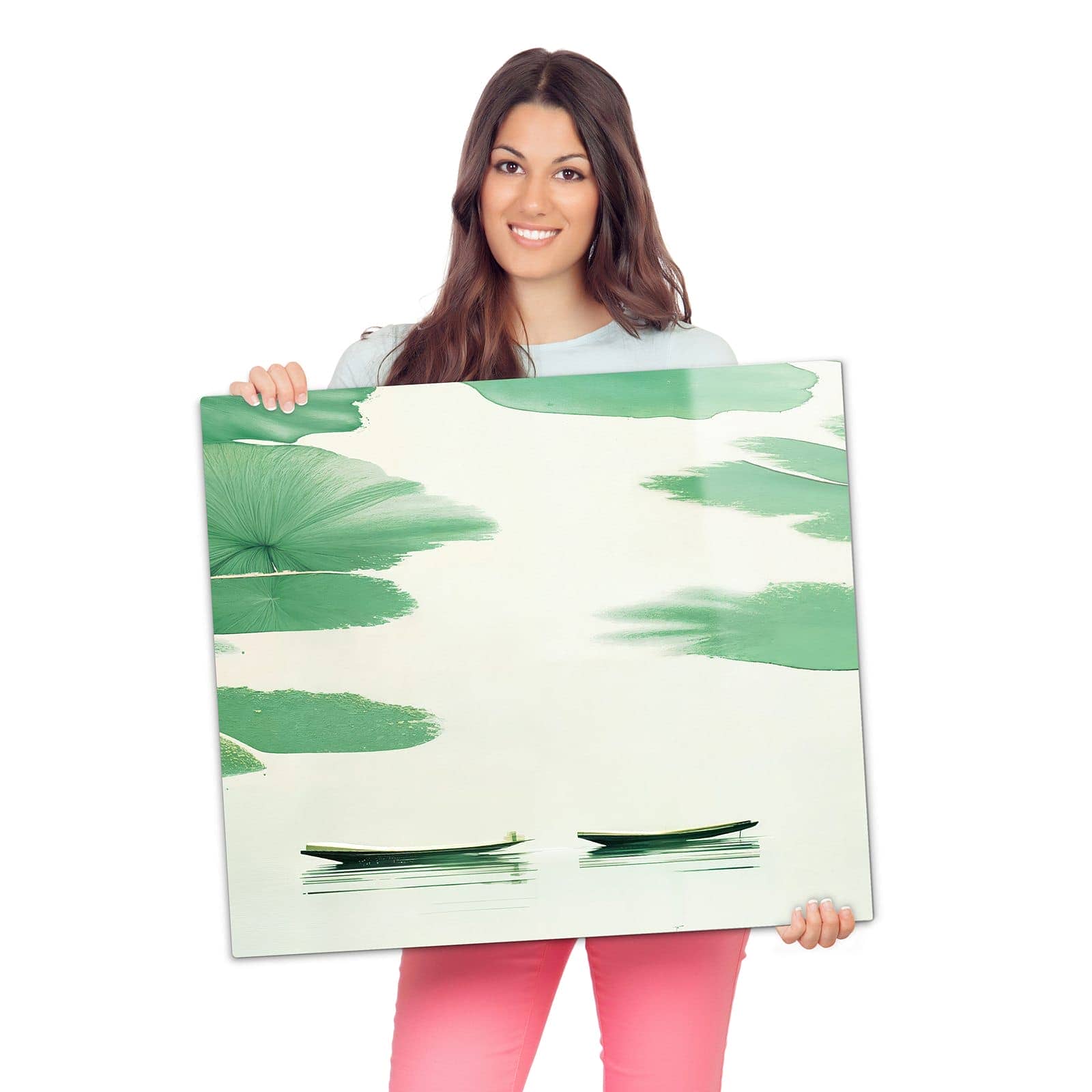 Ceranfeld-Abdeckplatten mit Boote auf dem See-Motiv werden zur Größendarstellung gehalten