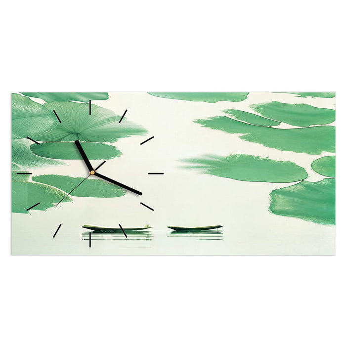 Wanduhr Boote auf dem See aus Glas – Querformat 60 × 30 cm mit Ziffernblatt Linie