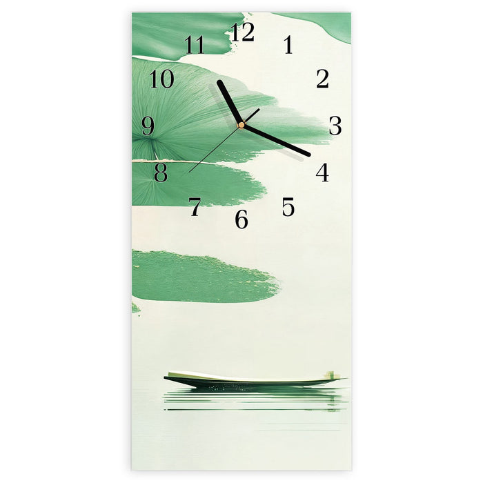 Wanduhr Boote auf dem See aus Glas – Hochformat 30 × 60 cm mit Ziffernblatt Klassisch