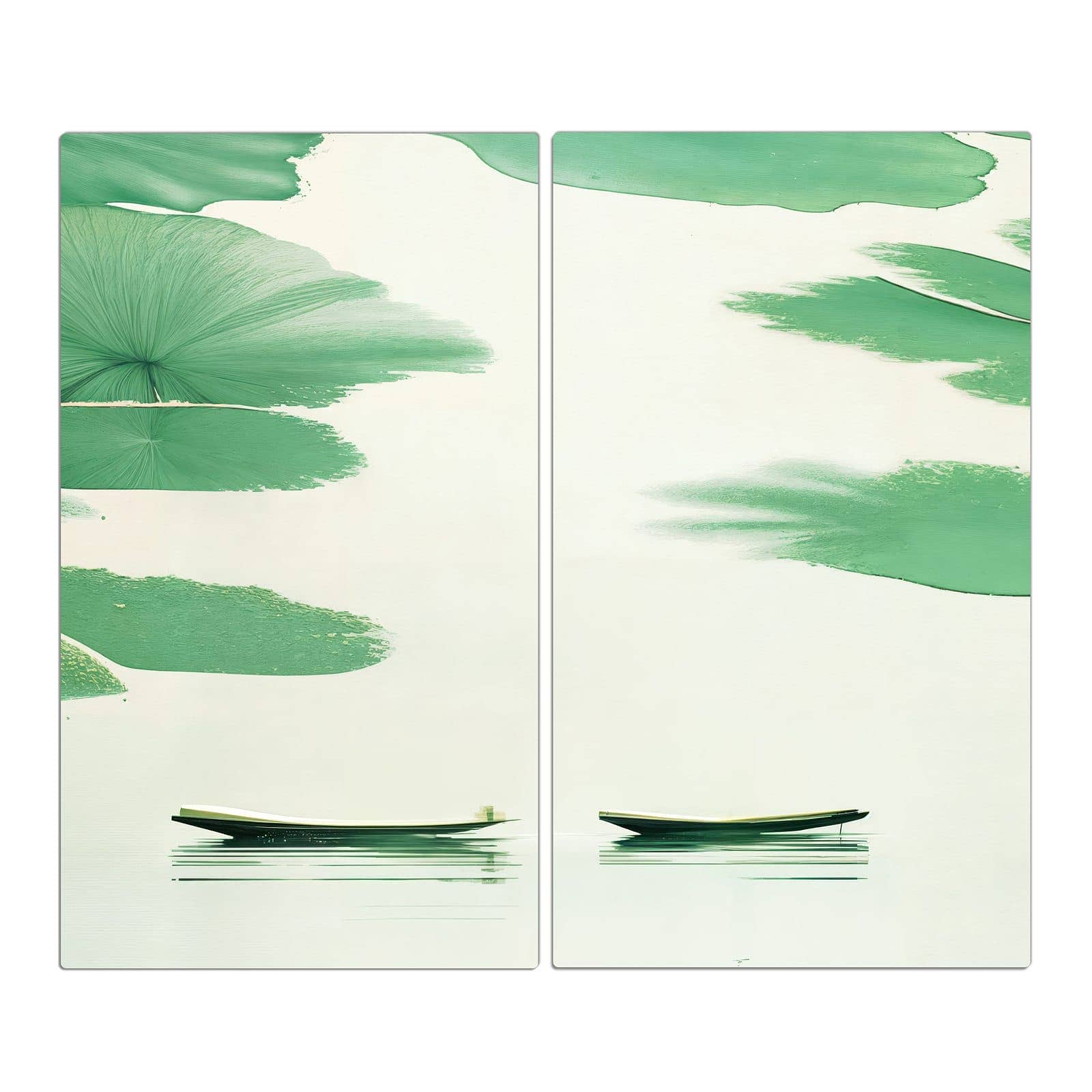 2-teilige Herdabdeckplatte für Ceranfeld mit Boote auf dem See-Motiv in der Frontansicht #grösse_2-Teilig (60x52cm)