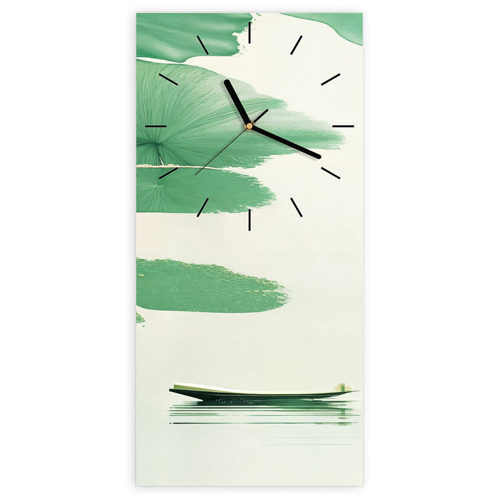 Wanduhr Boote auf dem See aus Glas – Hochformat 30 × 60 cm mit Ziffernblatt Linie