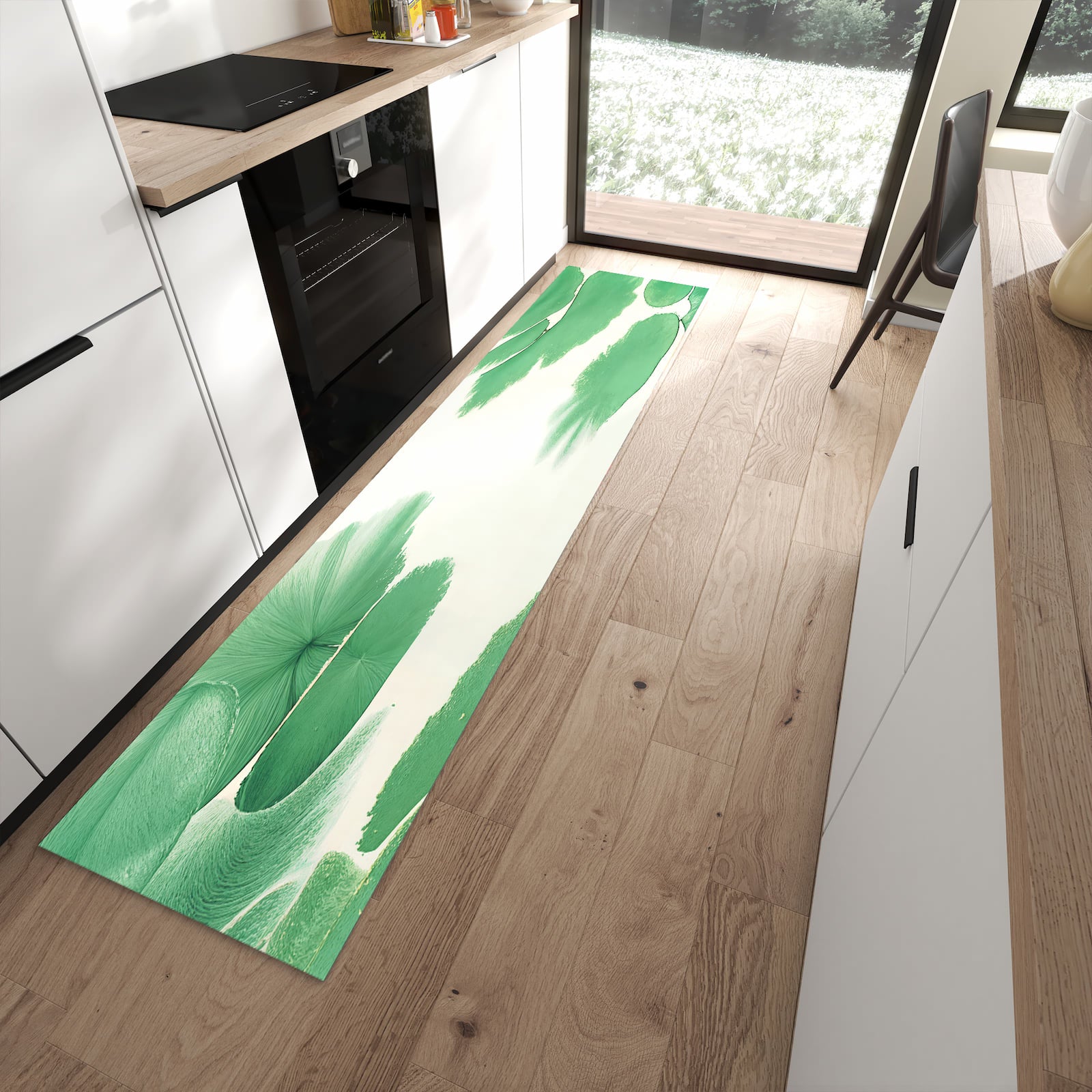 Abriebfester Küchenteppich mit Motiv Boote auf dem See in moderner Küche