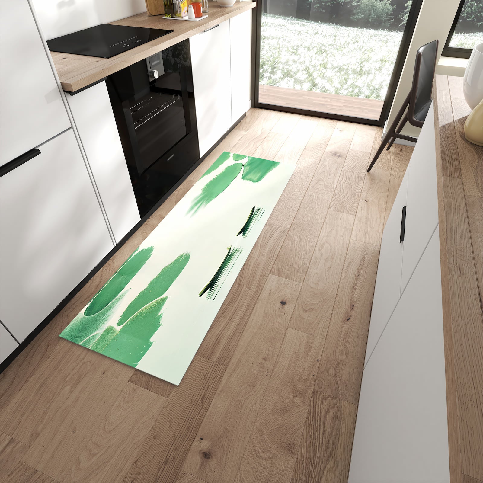 Zeitsparender rutschfester Läufer mit Motiv Boote auf dem See in moderner Küche