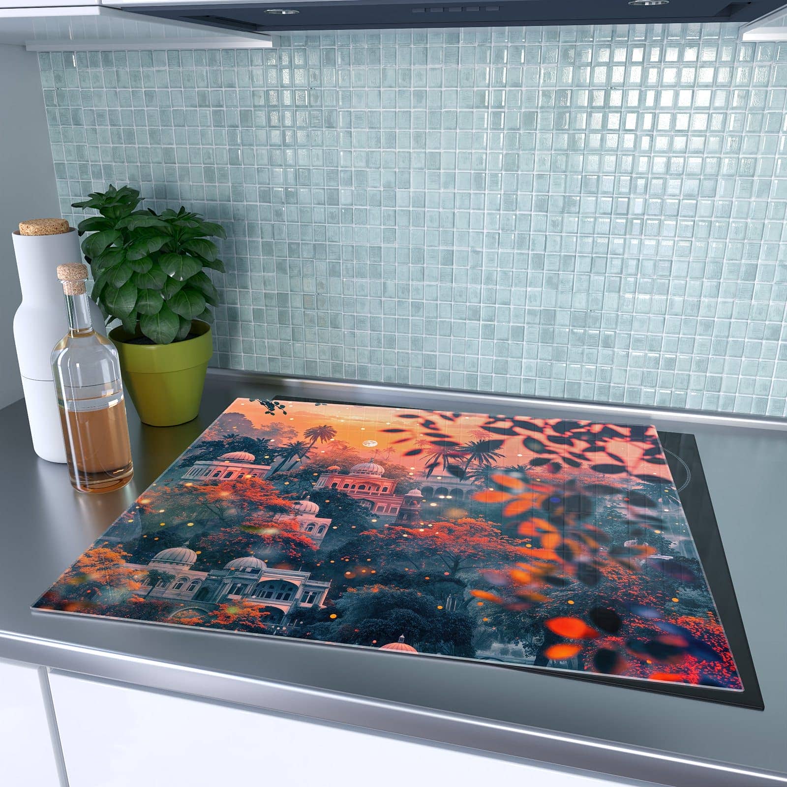 1-teilige Herdabdeckplatten mit Traumhafter Tempel-Motiv auf dem Ceranfeld