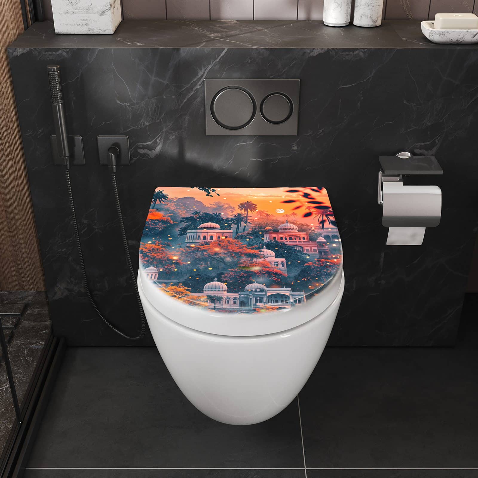 WC-Sitz mit Absenkautomatik Abgenutzte Wand