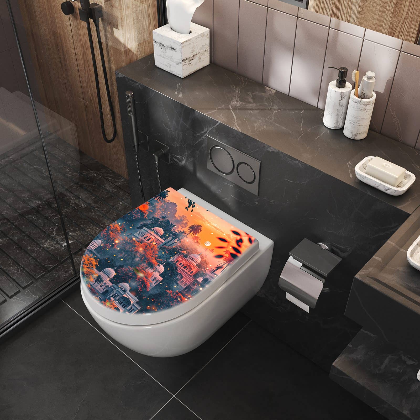 WC-Sitz mit Absenkautomatik Abgenutzte Wand