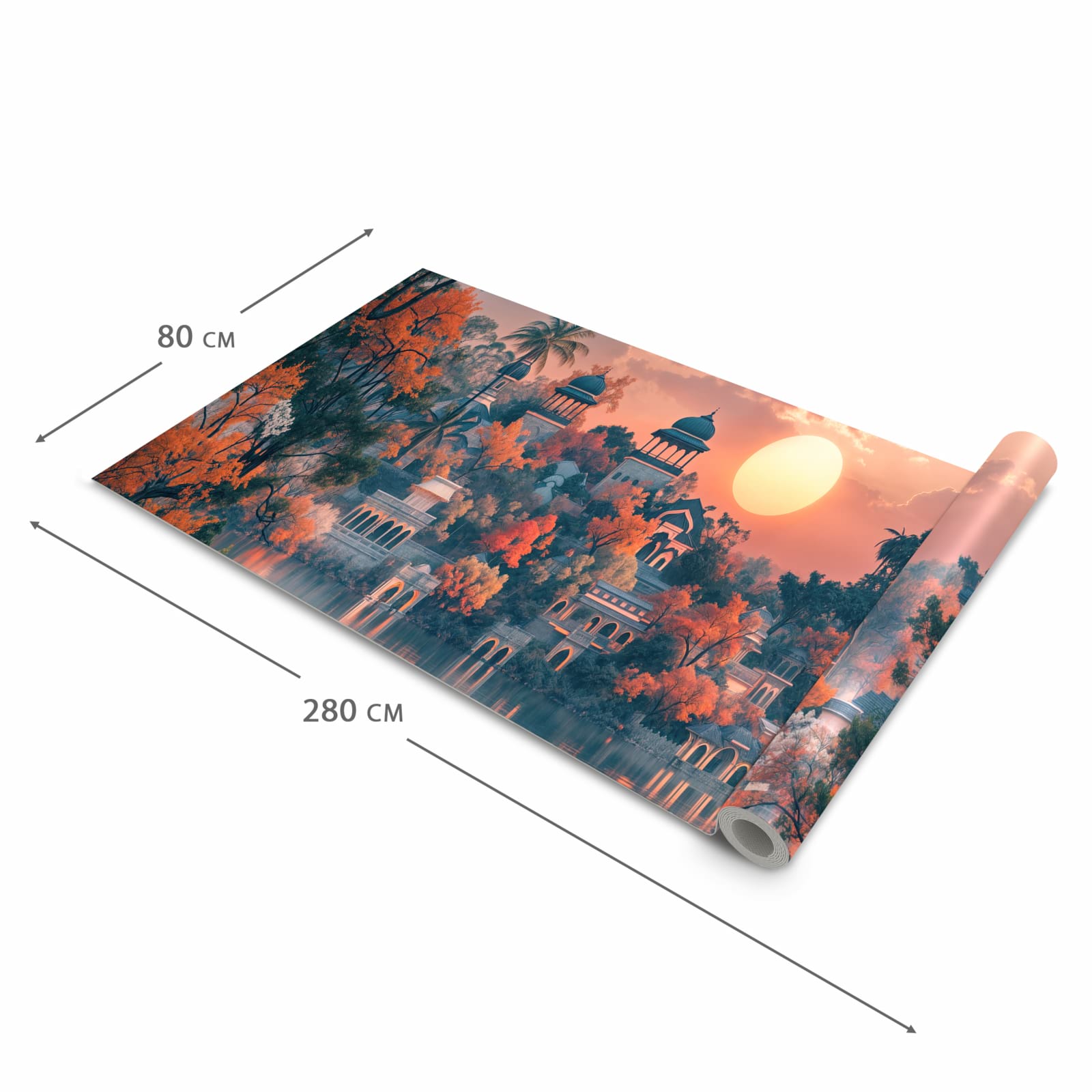 Hygienischer Bodenläufer Teppich mit Motiv Sonnenuntergangspalast in der Grösse 90x240 cm