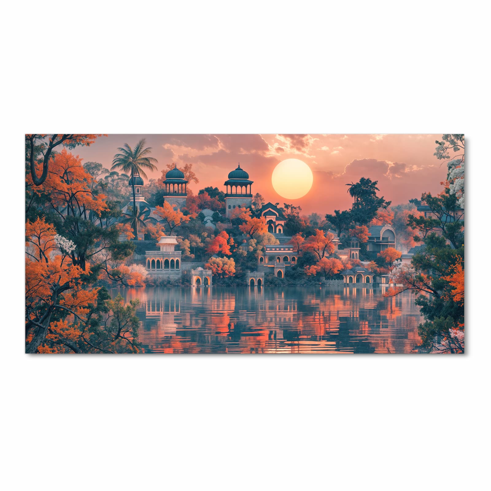 Waschbarer Küchenläufer nach Maß mit Motiv Sonnenuntergangspalast in Frontansicht