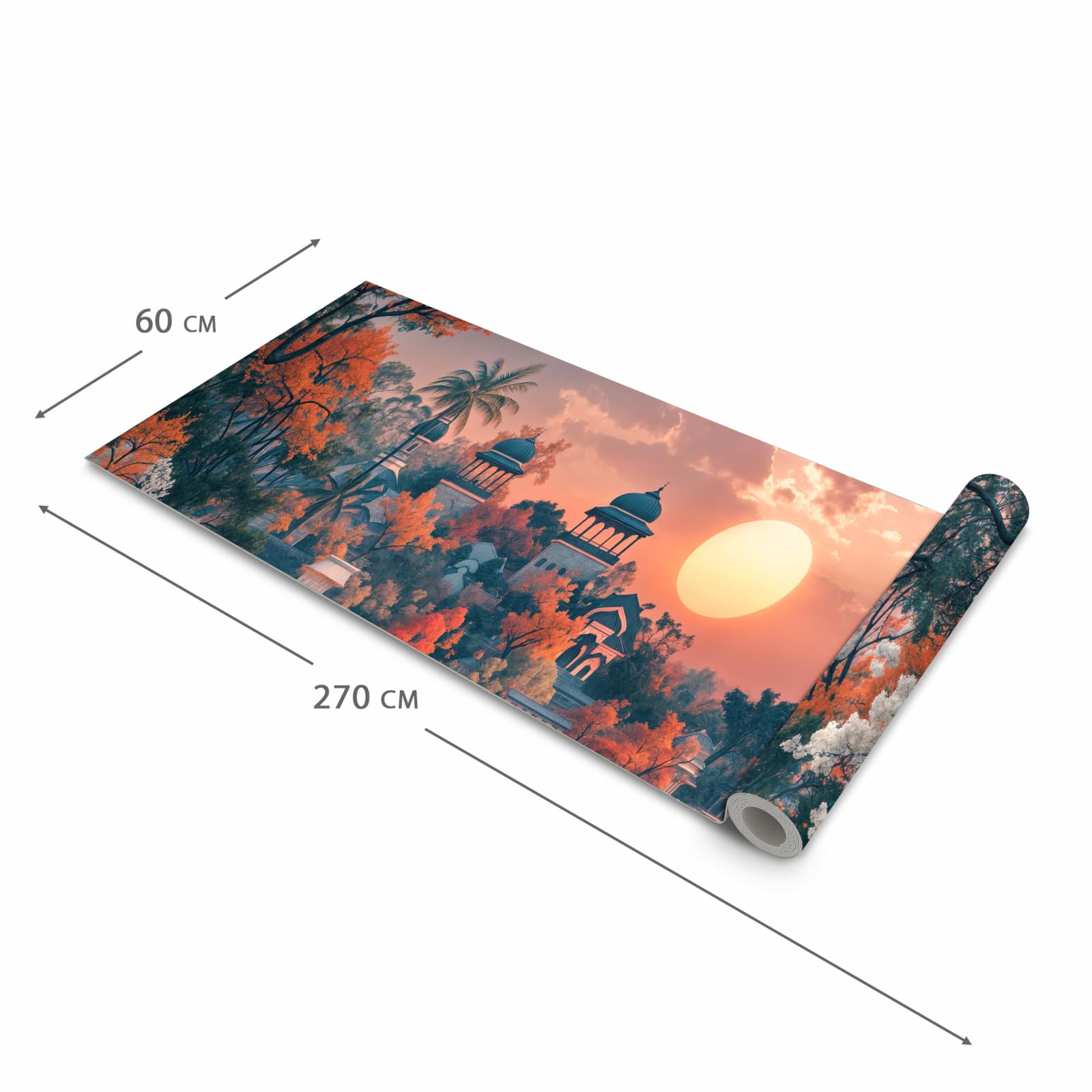 Pflegeleichter waschbarer Küchenteppich mit Motiv Sonnenuntergangspalast in der Grösse 90x240 cm