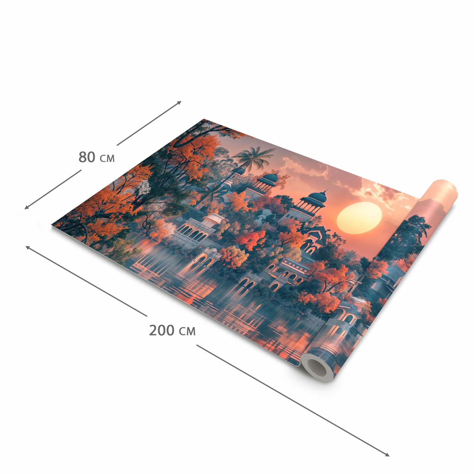 Pflegeleichter rutschfester Küchenteppich mit Motiv Sonnenuntergangspalast in der Grösse 90x240 cm