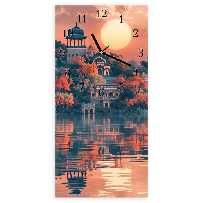 Wanduhr Sonnenuntergangspalast aus Glas – Hochformat 30 × 60 cm mit Ziffernblatt Klassisch
