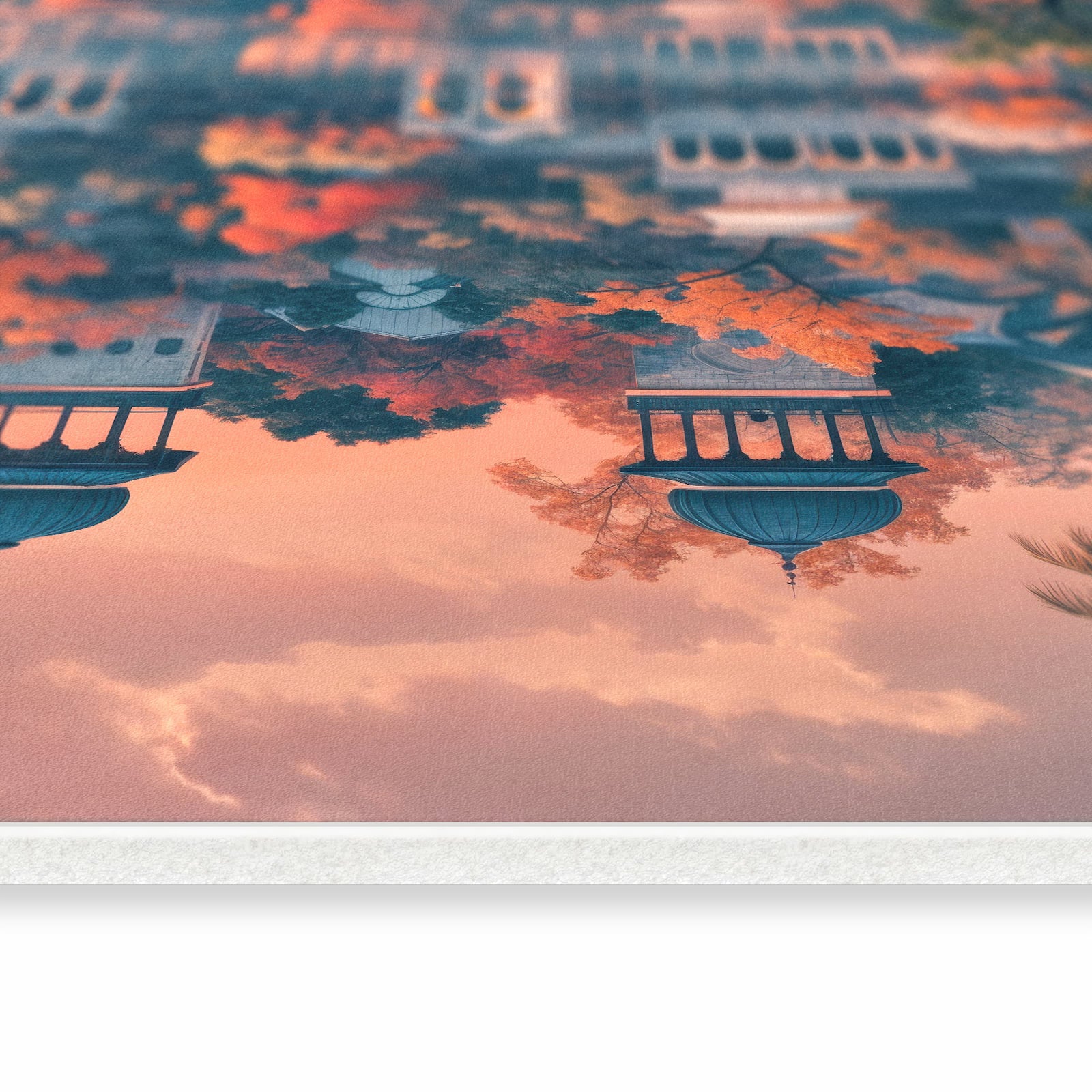 Waschbarer Küchenläufer mit Motiv Sonnenuntergangspalast in seitlicher Ansicht für sichere Aufbewahrung