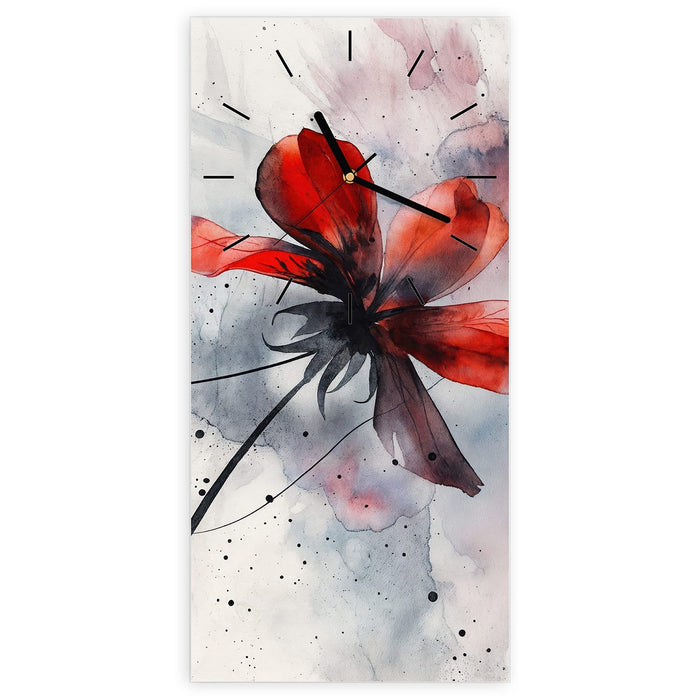 Wanduhr Abstrakte Blüte aus Glas – Hochformat 30 × 60 cm mit Ziffernblatt Linie