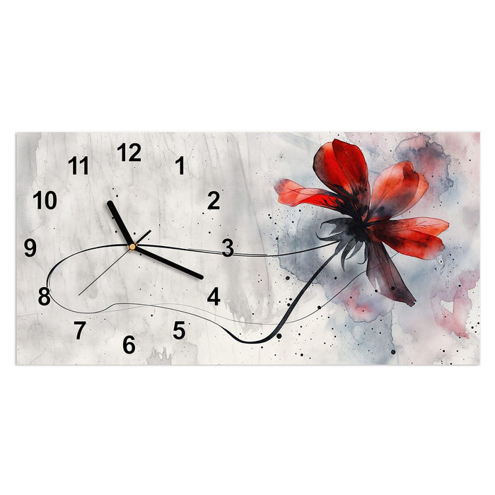 Wanduhr Abstrakte Blüte aus Glas – Querformat 60 × 30 cm mit Ziffernblatt Modern