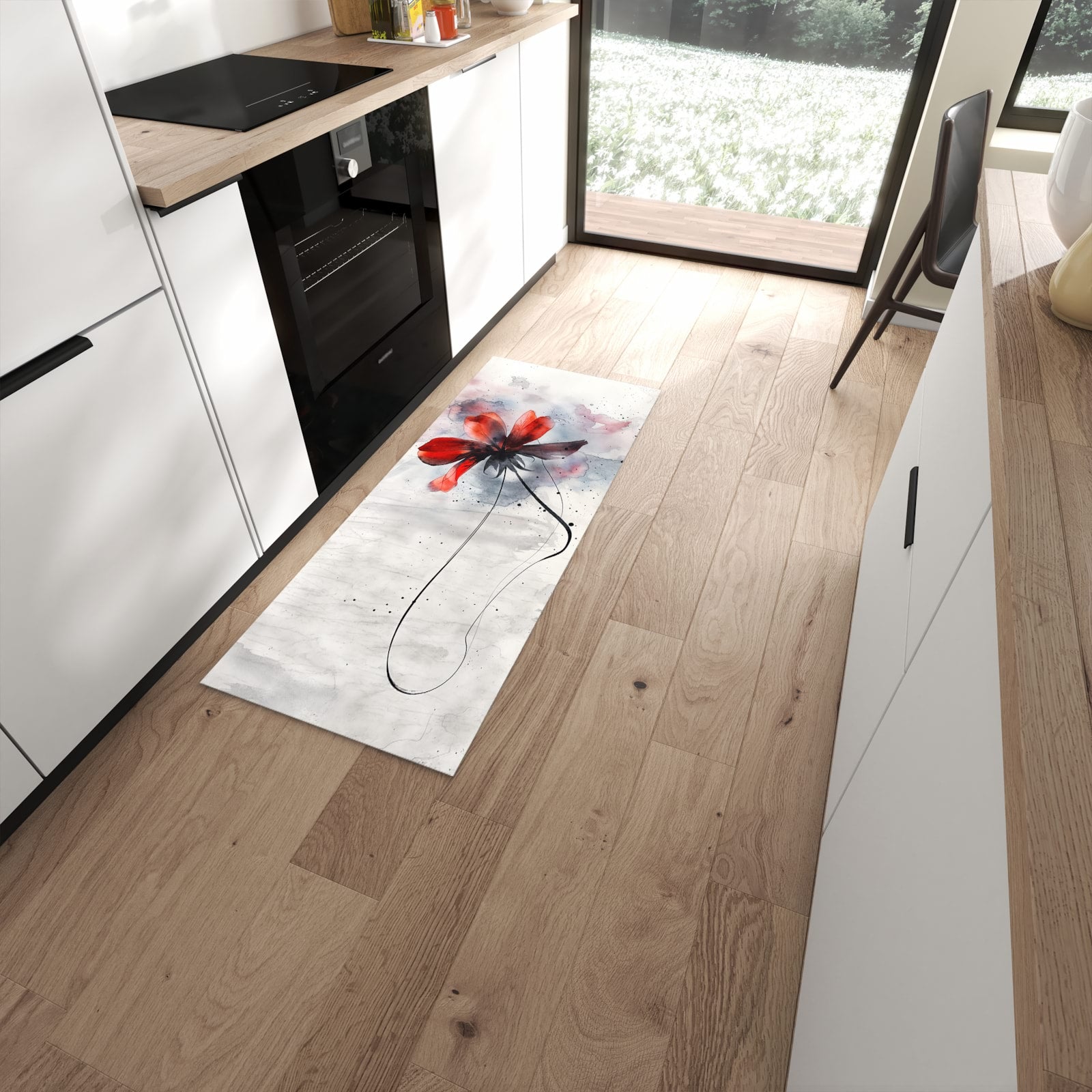 Hygienischer Küchenteppich mit Motiv Abstrakte Blüte in moderner Küche - leicht waschbar #grösse_60 x 150 cm