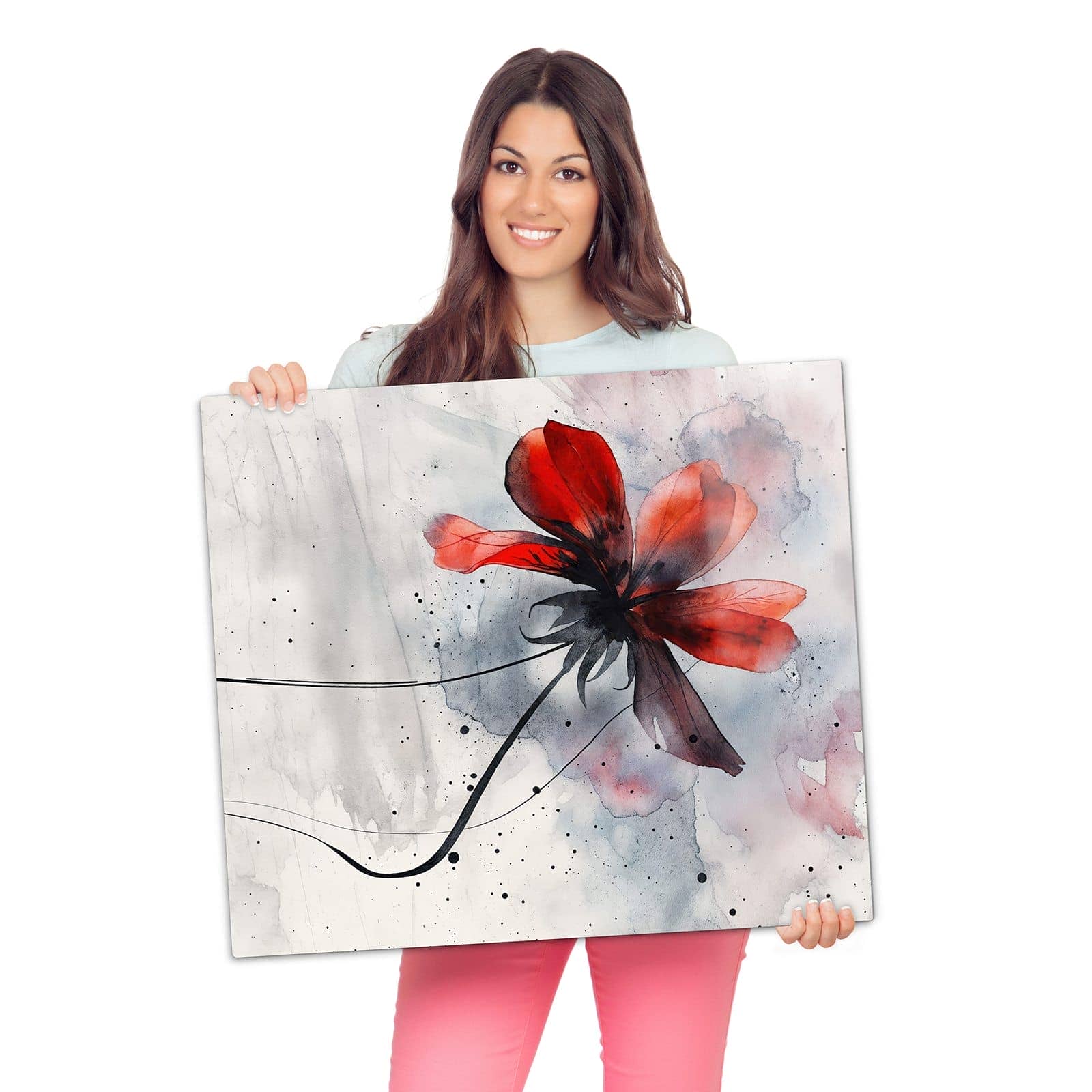 Herdabdeckplatte mit Abstrakte Blüte-Motiv wird zur Größendarstellung gehalten