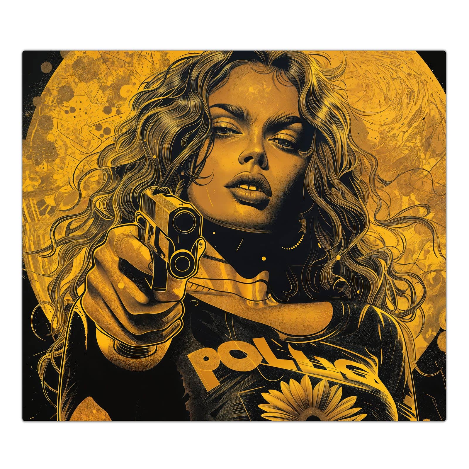 1-teilige Herdabdeckung aus Glas mit Frau Mit Pistole Kunst-Motiv in der Frontansicht #grösse_1-Teilig (60x52cm)