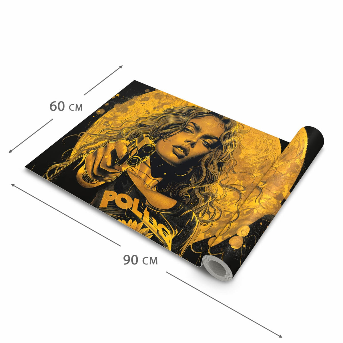 Küchenteppich mit Motiv Frau Mit Pistole Kunst in der Grösse 90x180 cm für angenehme Haptik