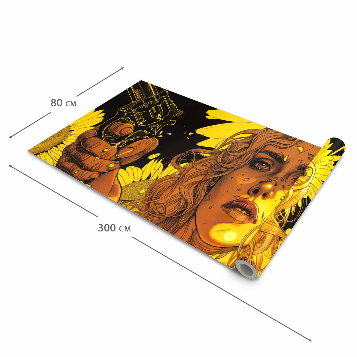 Fleckenresistenter rutschfester Küchenläufer mit Motiv Sonnenblumenmädchen in der Größe 90x180 cm