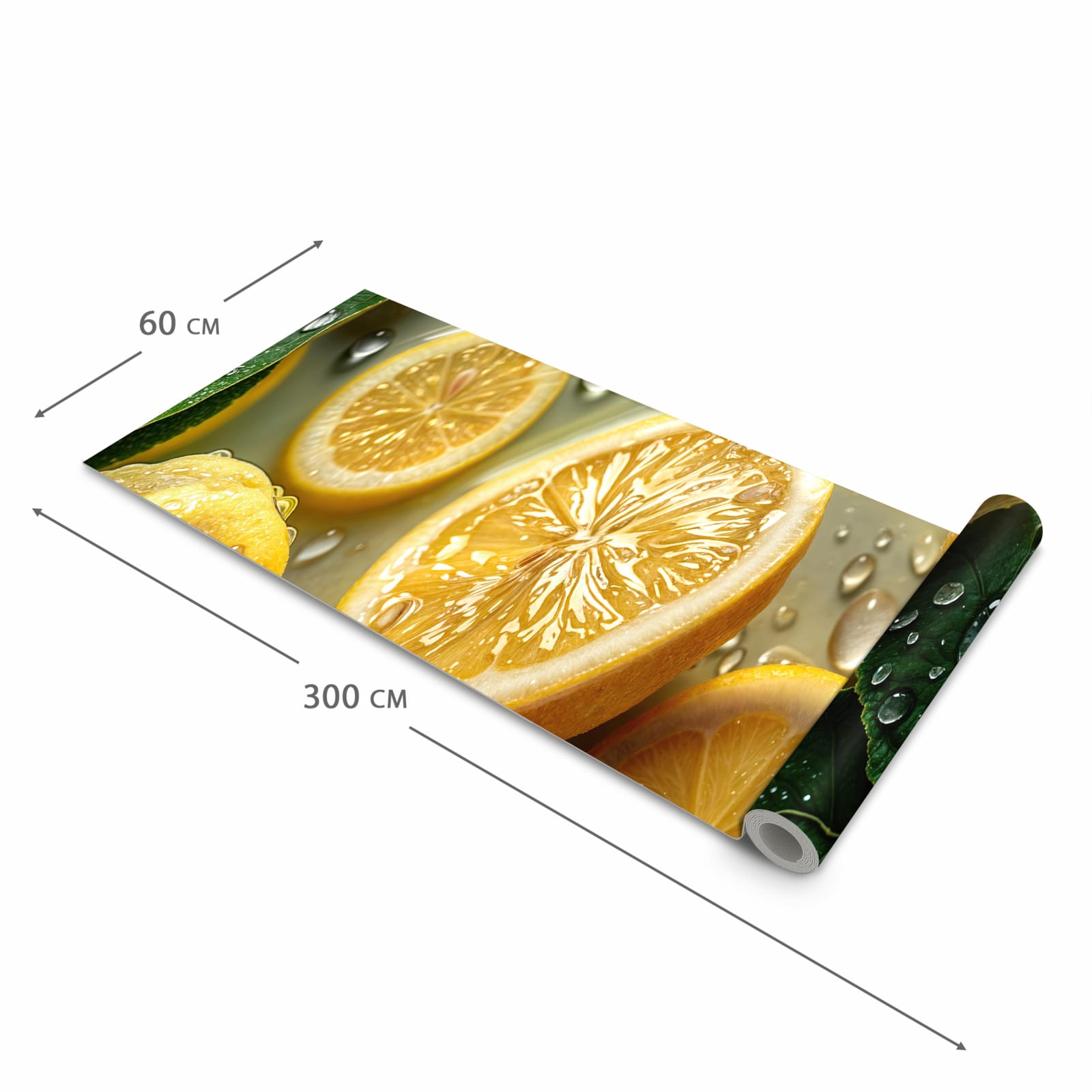 Hygienischer rutschfester Küchenteppich mit Motiv Zitronenfrische in der Grösse 80x300 cm