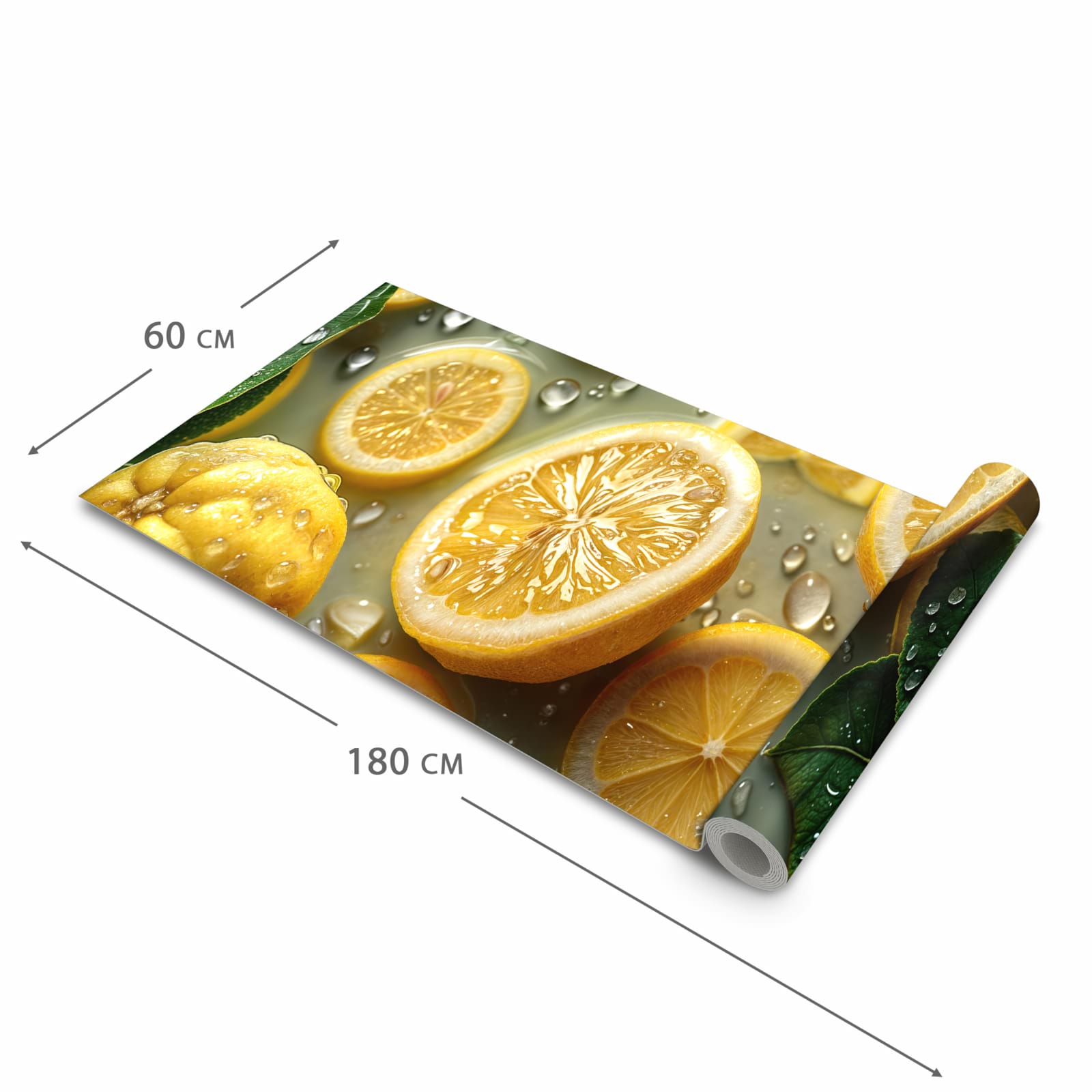 Rutschfester dünner Küchenteppich mit Motiv Zitronenfrische in der Größe 80x300 cm