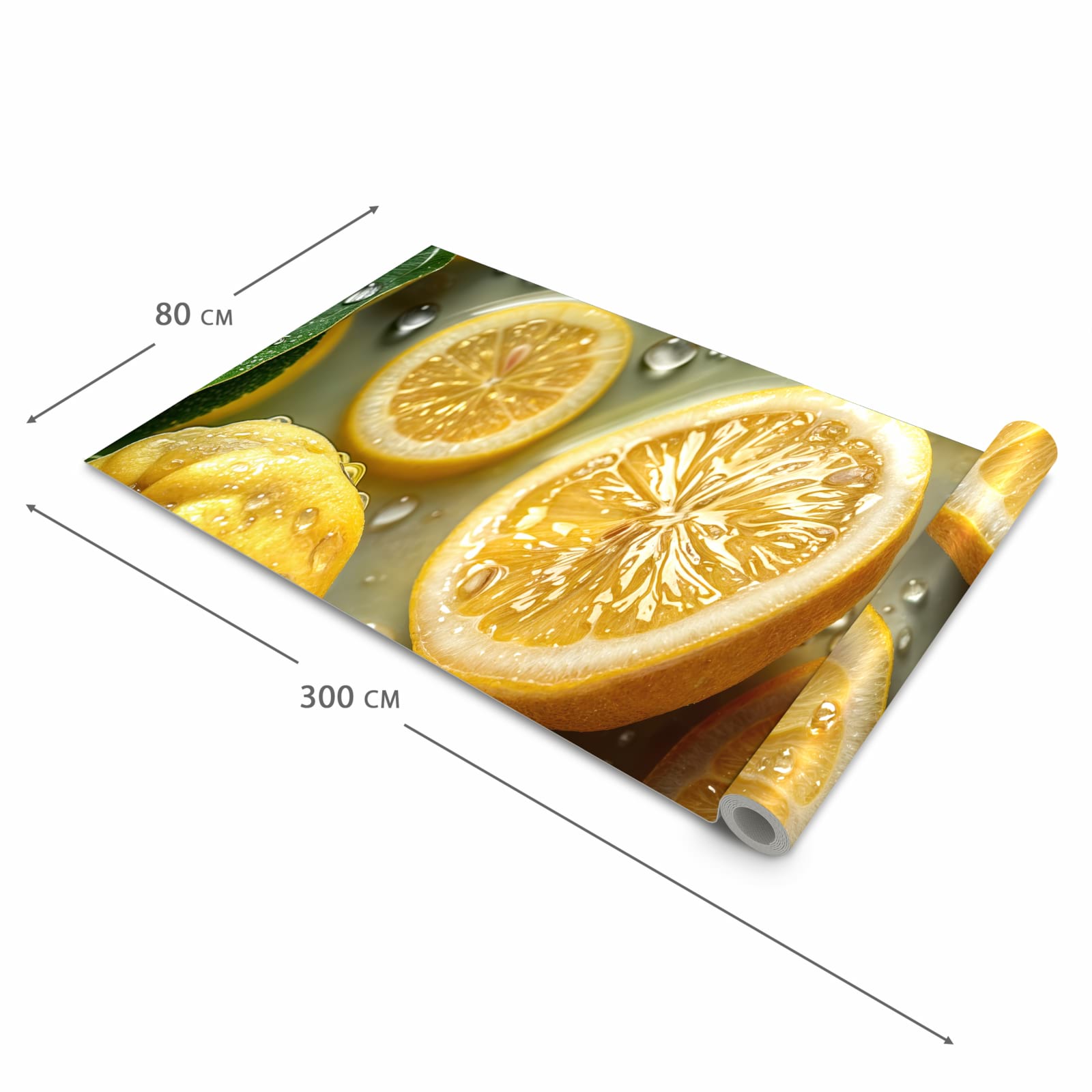 Feuchtigkeitsresistenter Küchenteppich mit Motiv Zitronenfrische in der Grösse 80x300 cm