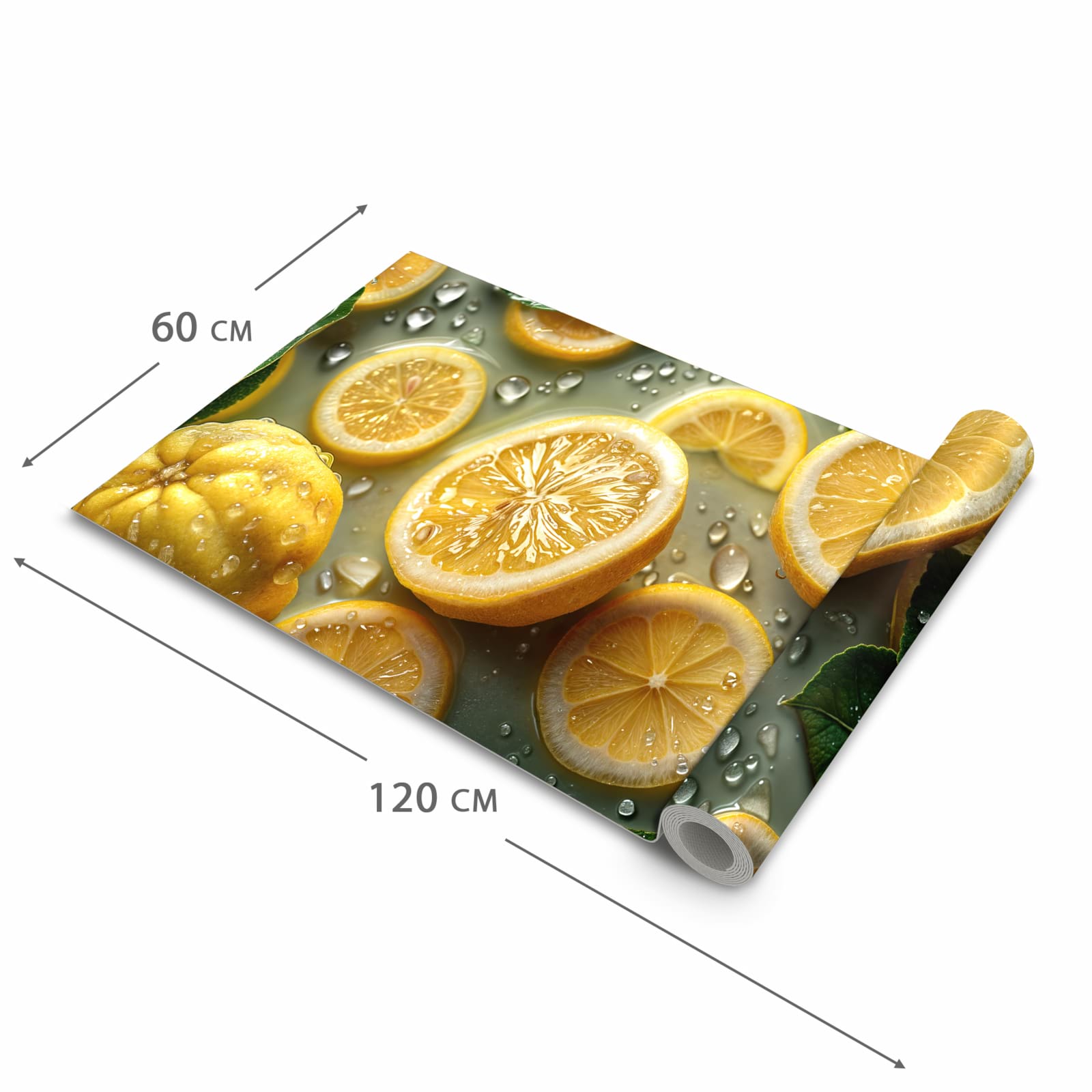Pflegeleichter dünner Küchenteppich mit Motiv Zitronenfrische in der Grösse 80x300 cm