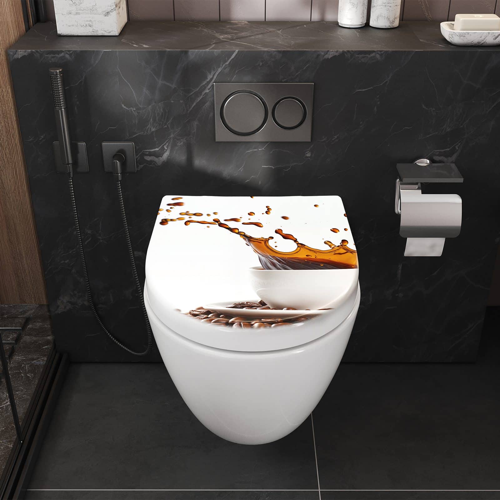 WC-Sitz mit Absenkautomatik Kaffeespritzer