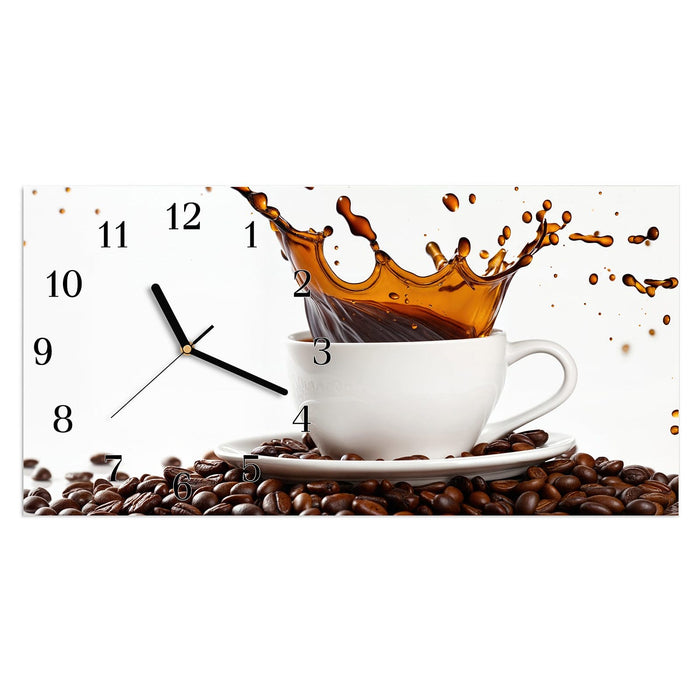 Wanduhr Kaffeespritzer aus Glas – Querformat 60 × 30 cm mit Ziffernblatt Klassisch