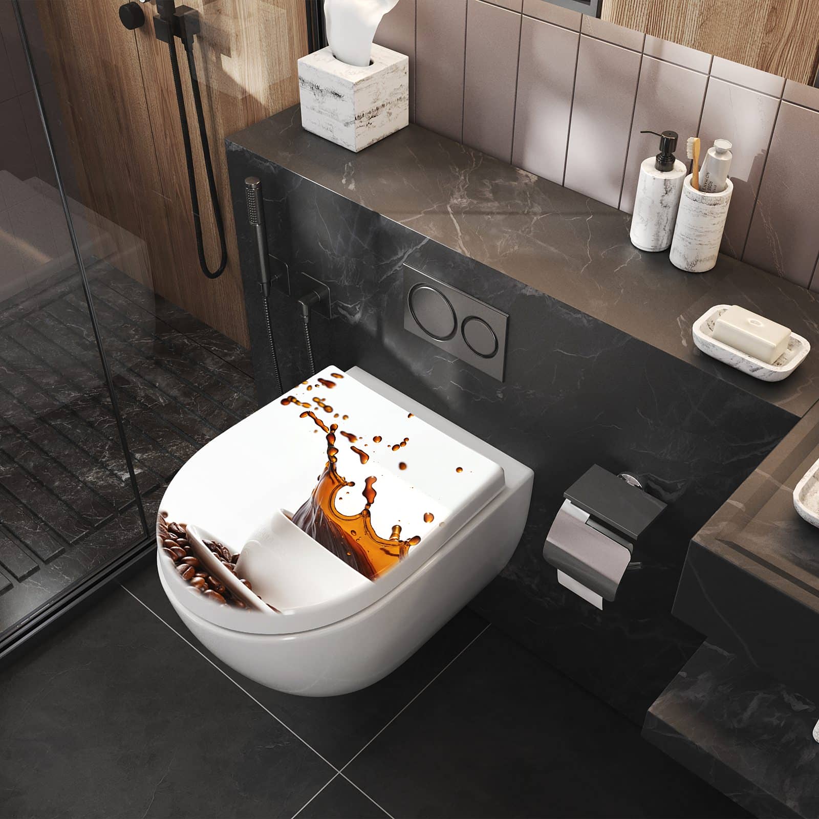 WC-Sitz mit Absenkautomatik Kaffeespritzer