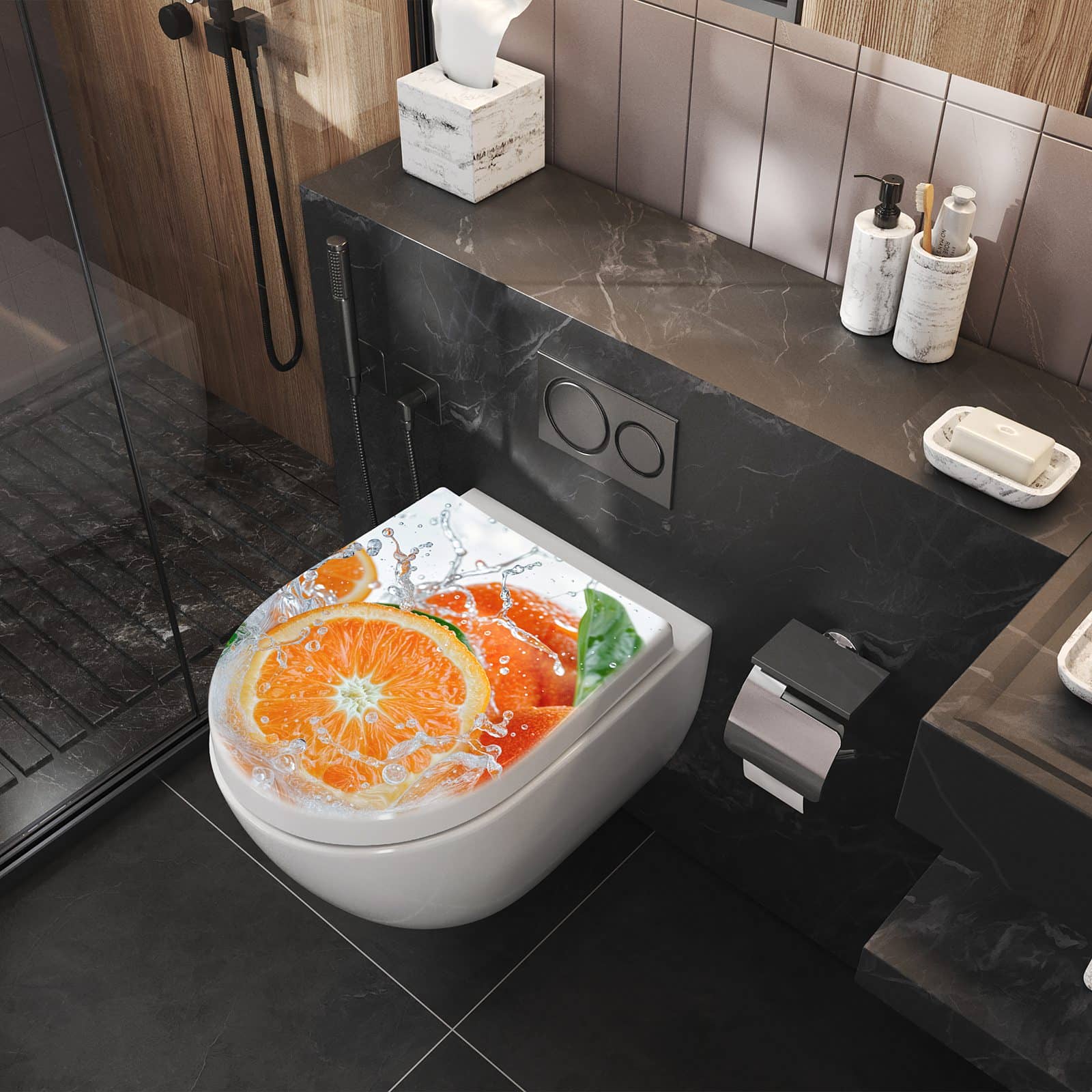 WC-Sitz mit Absenkautomatik Spritzige Orangen